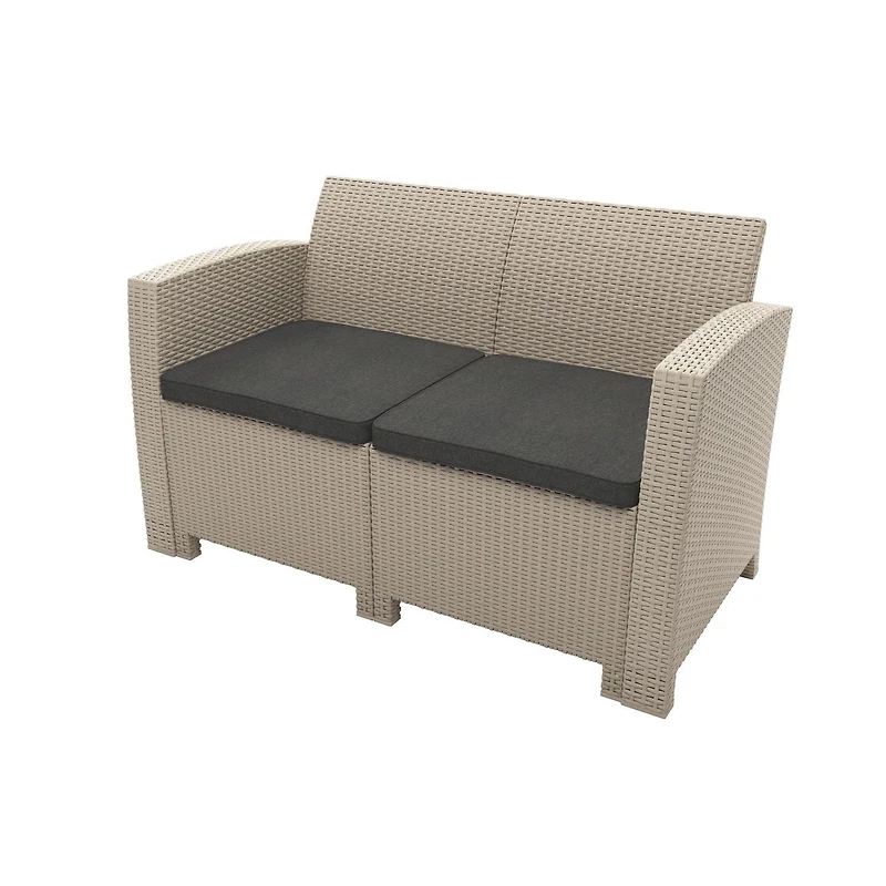 CorLiving Adelaide 4pc Rust Proof Resin Wicker Outdoor Patio Conversation Set with Loveseat, 2 Chairs, and Coffee Table