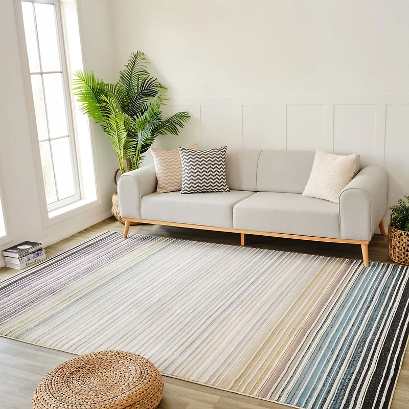 Rug Branch Nomad Striped Indoor Area Rug, Beige Blue, Modern - Living Room, Bedroom, Dining Room, and Kitchen