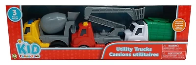 Kid Connection Friction Powered Utility Trucks Playset, 3 Pieces