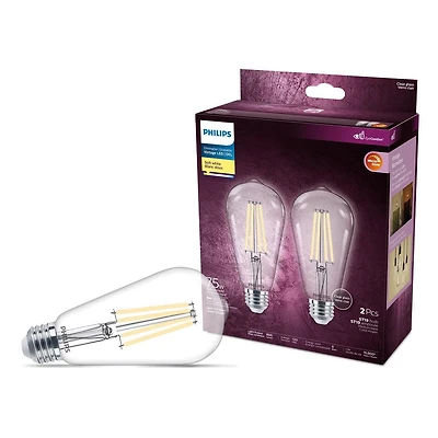 PHILIPS Ampoules LED ST19, 8 W, 75 W, culot moyen, blanc doux, lueur chaude, verre transparent, paquet de 2 Philips DEL ST19