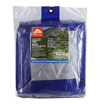 Ozark Trail Medium-Duty Tarp, 12’ x 24’, Blue/Sliver Color, Material PE, Ozark Trail All Purpose 12' x 24' Tarp