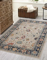 Great Zero Leona Ivory & Blue 3' x 5' Accent Rug