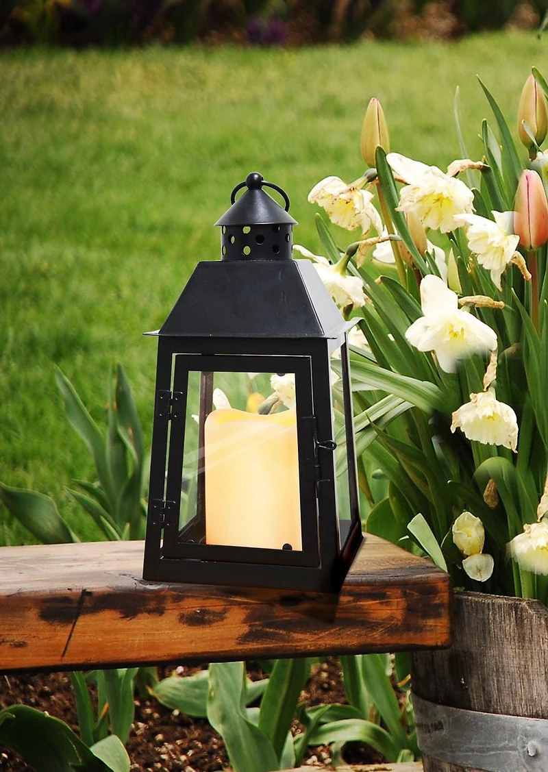 Hometrends Black Glass and Metal Lantern