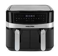 Kalorik 9.5L (10 Quart) Dual Basket Digital Air Fryer with Bonus Tongs & Silicone Pad FT 51924 BK