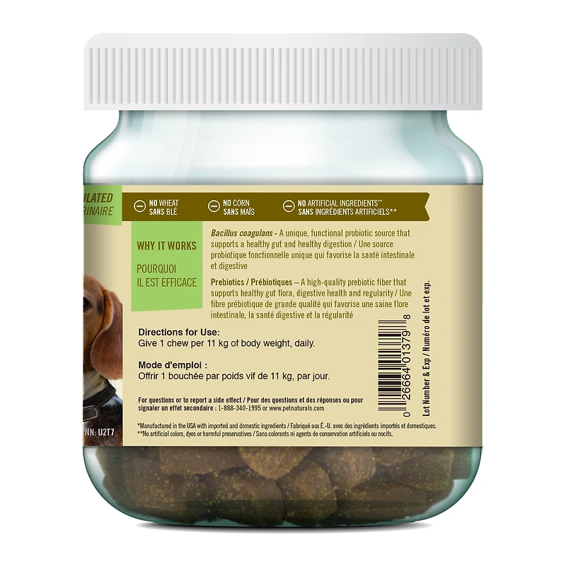 Pet Naturals Daily Probiotic, Mastication Digestive pour Chiens, Saveur Canard, pot de 90 Unités SOUTIEN IMMUNITAIRE DIGESTIF