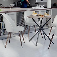 Homy Casa 3-Piece Industrial Dining Table and Chairs Set with Faux Espresso Round Tabletop and 2 Padded Back Chairs for Small Spaces, Beige Fabric