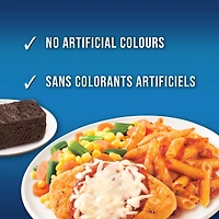 Swanson Chicken Parmigiana: frozen dinner, with mixed vegetables, pasta, and a brownie