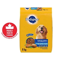 PEDIGREE VITALITY+ Dry Food For Adult Dogs – Roasted Chicken & Vegetable Flavour - Supports Strong Bones and Healthy Teeth – With Calcium 8kg