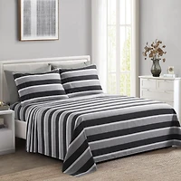 Marina Decoration Ultra Soft Silky Deep Pocket Rich Printed Bedding Rayon from Bamboo All Season Sheet Set with Pillowcases, Black Grey Stripes Pattern