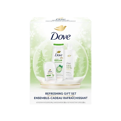 Dove Ensemble-Cadeau pour Femmes avec Nettoyant Corporel, Shampooing et Désodorisant Antisudorifique Parfum Rafraîchissant de Concombre