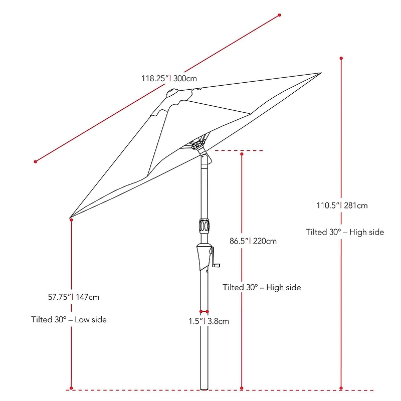 Parasol de jardin rond inclinable et résistant au vent CorLiving de 3 m avec manivelle et cadre en aluminium et acier