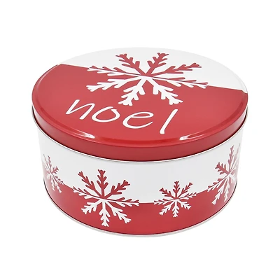 Holiday Time Christmas Red Snowflake Round Tin Gift Storage Container Large, 7.9 x 7.9 x 3.9 inches, 1 piece