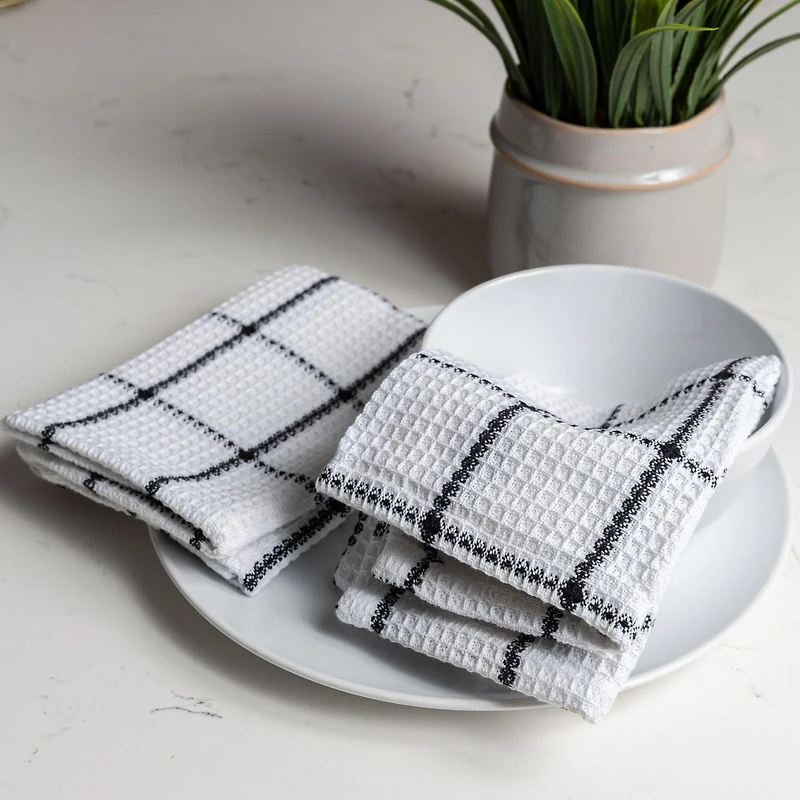 FabStyles Solo Waffle Dish Towels, Set of 4, Ring-Spun Cotton, Machine Washable, Long-Lasting Dish Cloths, Dish Towels, Sizes 12" x 12