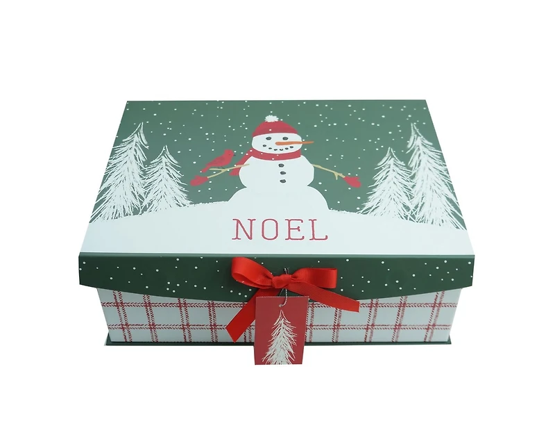Temps de vacances 9,5 pouces x 13 pouces x 4,75 pouces Noël Bonhomme de neige boîte décorative grand