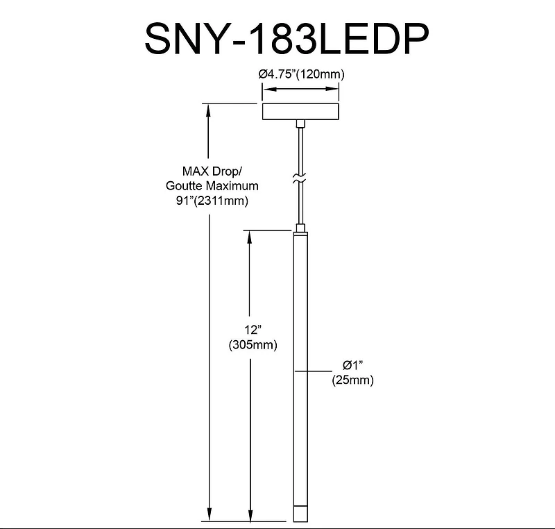 Sanya Pendant - 3W - Matte Black - Frosted Acrylic Diffuser