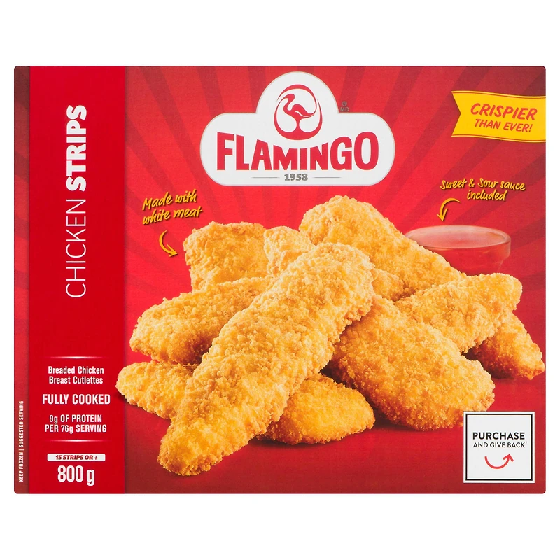 DISCONTINUE Lanières de poulet panées Flamingo avec sauce aigre-douce, entièrement cuites