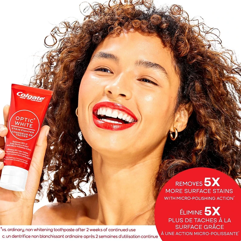 Dentifrice Colgate Optic White Stain Fighter avec élimination des taches, gel à la menthe fraîche, 90 mL, paquet de 3 90 mL, paquet de 3