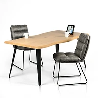 Homy Casa Lot de 2 Chaises de Salle à Manger Mid-Century Modern, Rembourrées en Similicuir avec Pieds de Traîneau en Métal, Gris