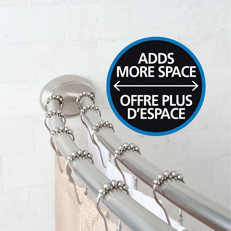 Tringle de douche double courbée réglable Mainstays, de 127 cm à 183 cm fini nickel brossé