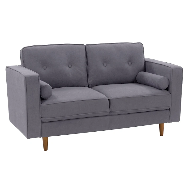 CorLiving Mulberry Fabric Upholstered Modern Indoor 2-Seater Loveseat with Tufted Back and 2 Bolster Cushions, Grey