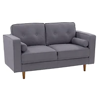 CorLiving Mulberry Fabric Upholstered Modern Indoor 2-Seater Loveseat with Tufted Back and 2 Bolster Cushions, Grey