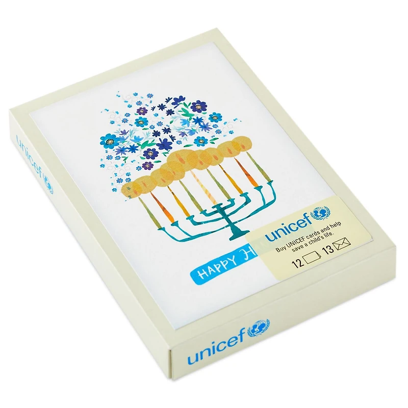 Boîte de cartes UNICEF de Hanoukka, bougies de la Ménorah, Hallmark (12 cartes et 13 enveloppes)