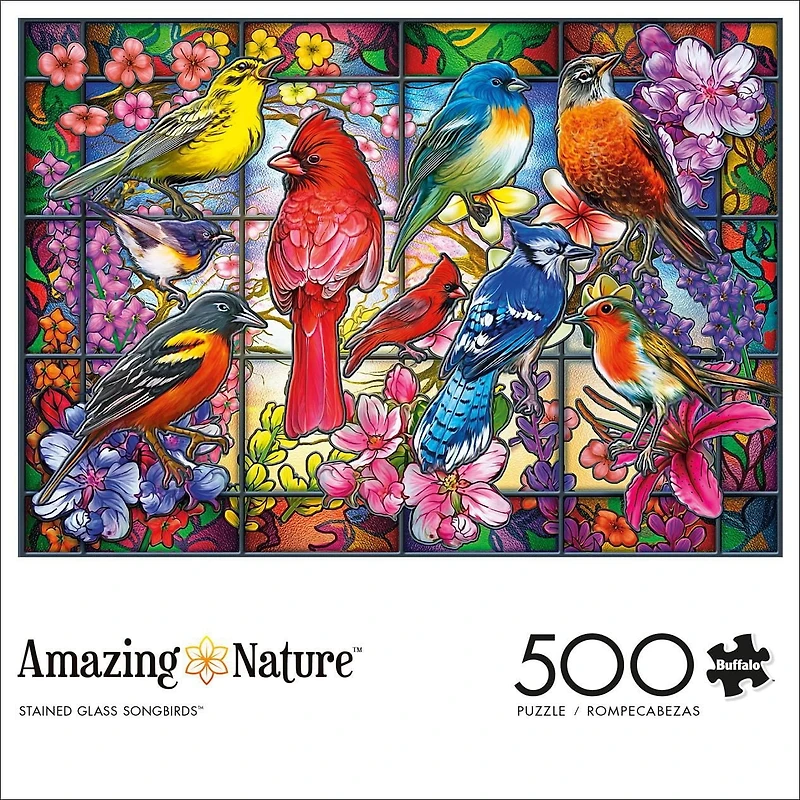 Casse-tête 500 Piece - Amazing Nature - Stained Glass Songbirds - Jigsaw de Buffalo Games