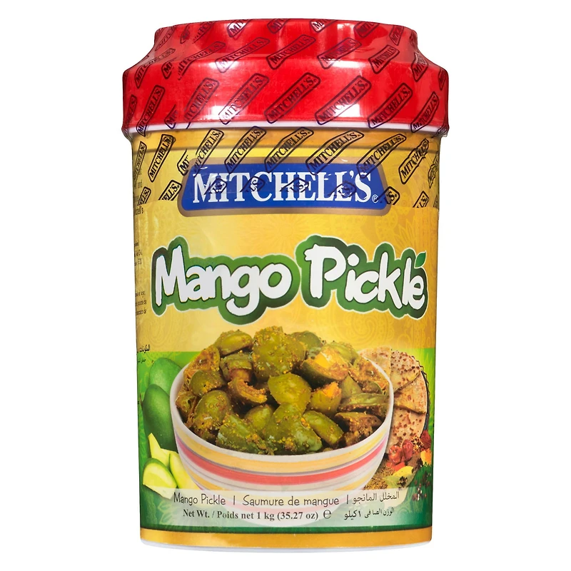 MITCHELL'S MANGUE PICKLE GRAND 1KG Un délice venu de l'Est, les cornichons de première qualité de Mitchell possèdent un goût distinctif que vous allez adorer. Un mélange de fruits et légumes exotiques, cuisinés au sel et à l'huile, se savoure avec toutes les cuisines.