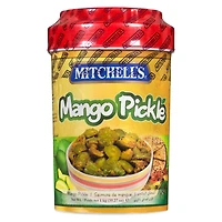 MITCHELL'S MANGUE PICKLE GRAND 1KG Un délice venu de l'Est, les cornichons de première qualité de Mitchell possèdent un goût distinctif que vous allez adorer. Un mélange de fruits et légumes exotiques, cuisinés au sel et à l'huile, se savoure avec toutes les cuisines.