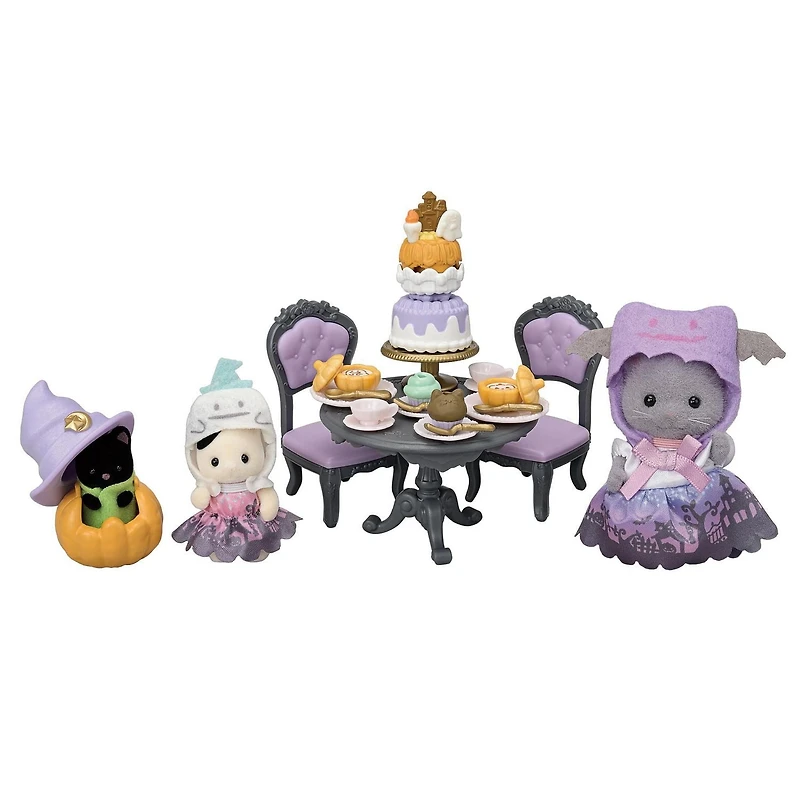 Calico Critters Ensemble de fête surprise d'Halloween, ensemble de jeu pour maison de poupée avec figurines et accessoires