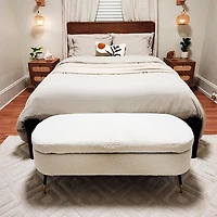 Heavenly Collection | Storage Bench - Modern Bouclé Ottoman with Hidden Storage & Gold Metal Legs