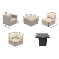 Chambers Bay Collection Ensemble de conversation de patio en aluminium 7 pièces avec coussins bleu marine et table à feu carrée