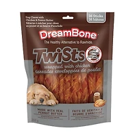 DreamBone Bâtons Torsadés à Mâcher pour Chien Enveloppés de Poulet, Offrez à Votre Chien des Gâteries Faciles à Digérer Sans Cuir Brut, Faites de Véritable Beurre d'Arachide, de Poulet et de Légumes, pour Tous les Chiens