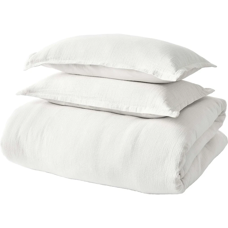 Better Homes & Gardens 3-Piece Arctic White Crinkled Gauze Duvet Set, Adult Double/Queen, Corner & side interior ties. Hidden Button Closure. Envelope Closure on Shams.