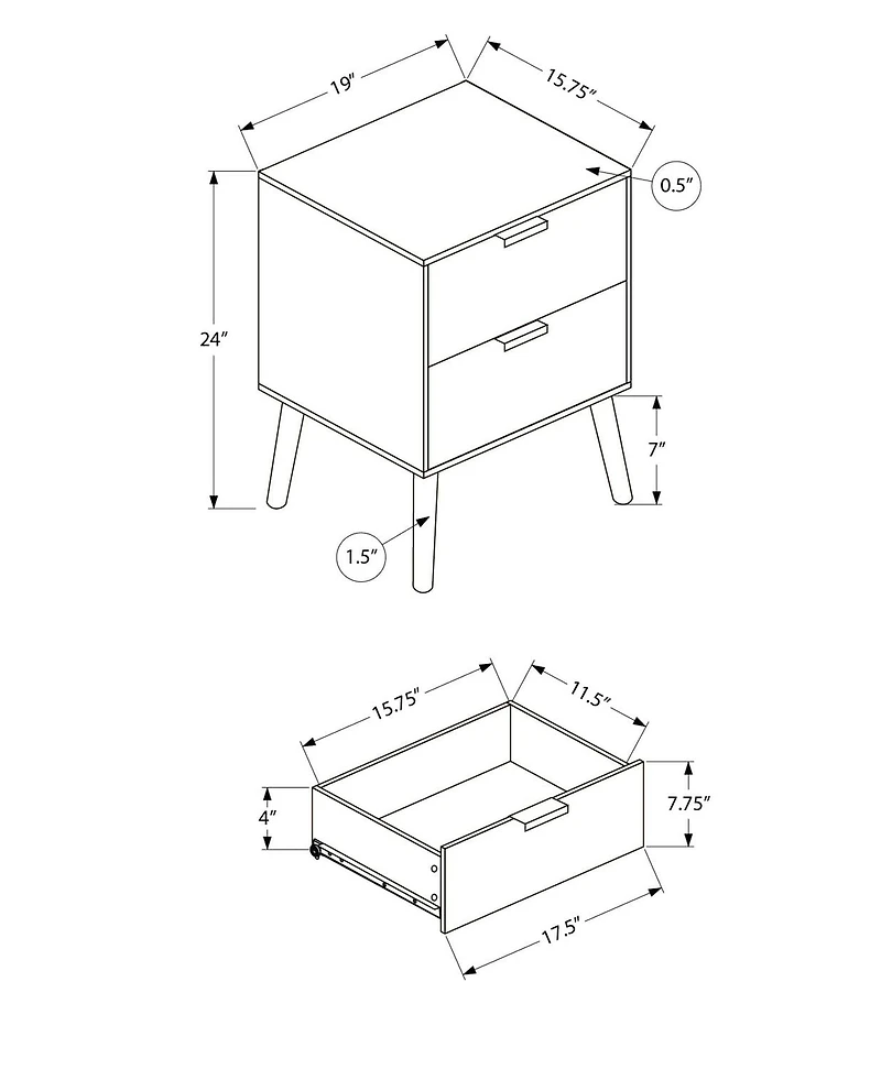 Monarch Specialties Accent Table, Bedroom, End, Living Room, Nightstand, Side Table, Storage Drawer, Walnut Laminate, Modern, Contemporary