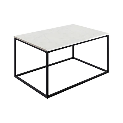 Brewed Modern Rectangular Coffee Table with White Marble Top and Matte Black Metal Frame – 37" Living Room Center Table, Durable & Easy‑to‑Clean Surface