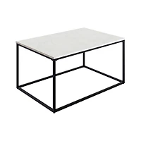 Brewed Modern Rectangular Coffee Table with White Marble Top and Matte Black Metal Frame – 37" Living Room Center Table, Durable & Easy‑to‑Clean Surface