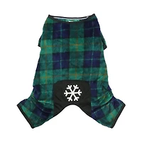 Way to Celebrate Vêtements pour chiens : Pyjama en molleton pour chiens, carreaux bleu et vert avec une sérigraphie flocon de neige, taille XS-XL
