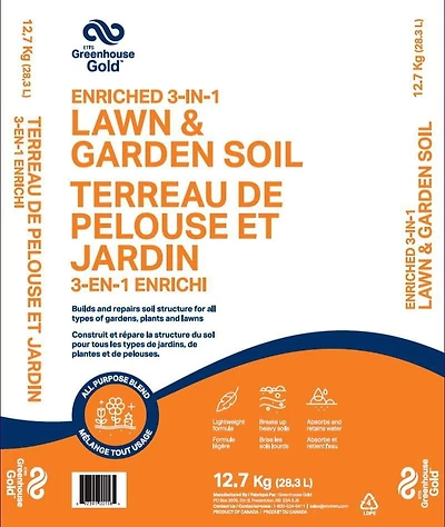 Enriched 3-In-1 Lawn & Garden Soil, Weight/Volume 12.7 Kg / 28.3 L