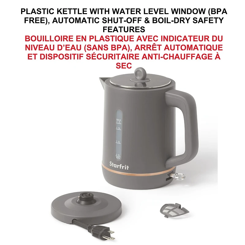 Starfrit Electric Kettle - Caledonia Collection - 1.7L Capacity - Water Level Indicator - 1500W – Grey