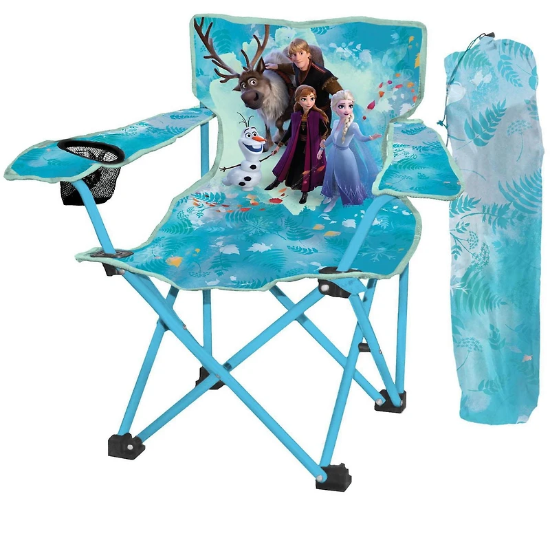 Chaise de camping en polyester Disney La Reine des Neiges 2 avec porte-gobelet et sac de transport pour enfants