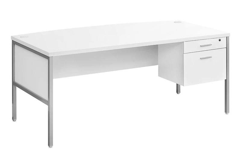 Monarch Specialties Bureau, 72"l, Bureau À Domicile, Travail, Ordinateur Portable, Qualité Commerciale, Tiroir De Rangement De Fichiers, Stratifié Blanc, Métal Argenté, Contemporain, Moderne