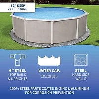 Belize 27-ft Round 52-in Deep 6-in Top Rail Metal Wall Swimming Pool Package