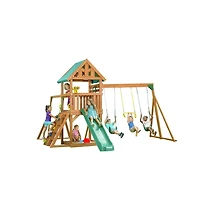 Creative Cedar Designs Mountain View Wooden Playset with Rock Wall, Slide and Swings (Multi-Colour & Green)