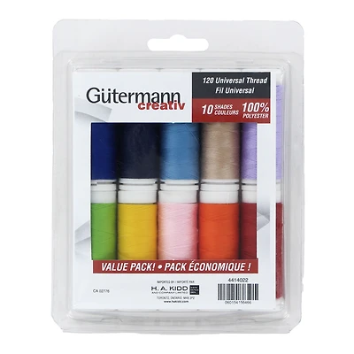 Gutermann Value Pack, Neutral,- 10 Shades, 128m (140 yds), 16.51 cms (6.5 in) H x 12.7 cms (5 in) W x 2.54 cms (1 in) D