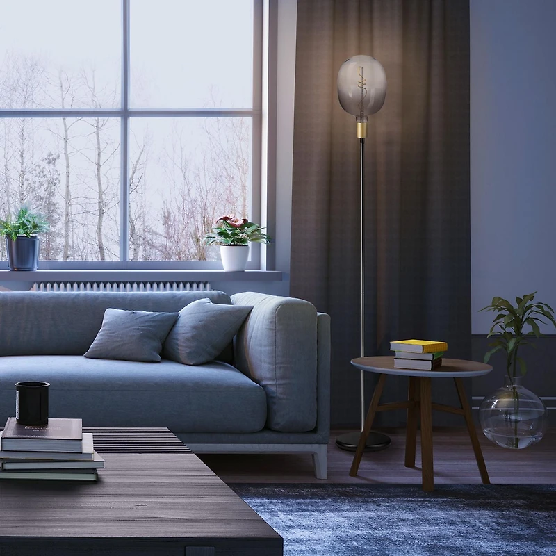 Globe Electric Luxe Luxury Oversized Smoked Glass LED Filament Light Bulb, 5 Watts (25 Watt Equivalent), Gradient Smoked Glass Design, Oval Shape, E26 Base, 1800 Kelvin, 180 Lumens, 15 000 Hour Lifesp