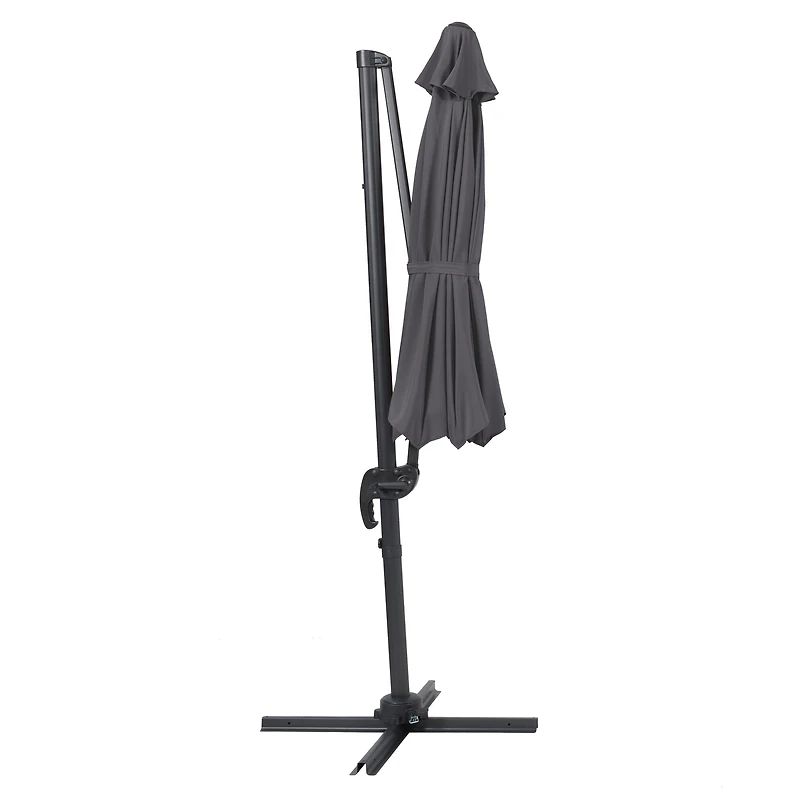 CorLiving 9.5ft Offset Tilting and Rotating Outdoor Umbrella with Aluminum and Steel Frame and Durable Canopy, Grey