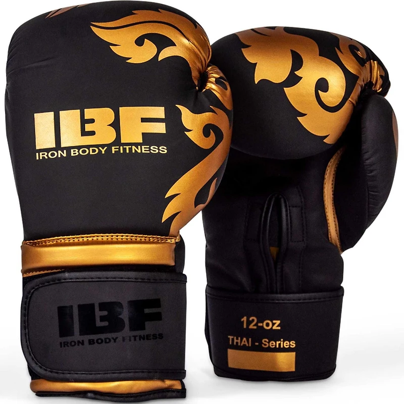 Gants de boxe serie thaï d'IBF - 12 once. - Noir et dorées
