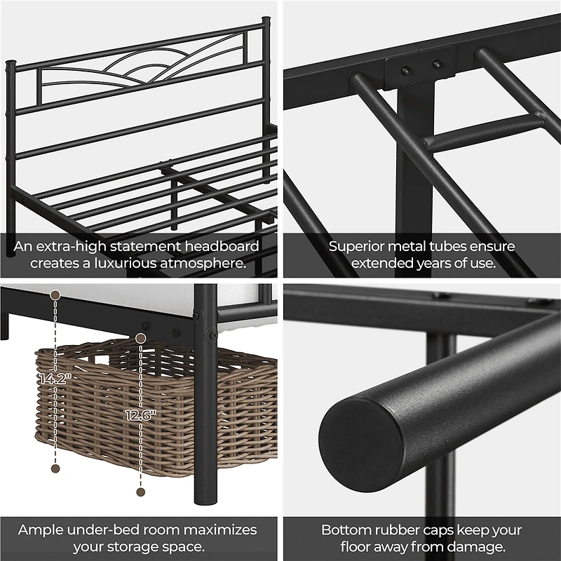 Fullfurnique Metal Platform Bed Frame with Cloud Inspired Design Headboard, Full, Black