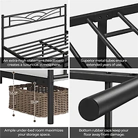 Fullfurnique Metal Platform Bed Frame with Cloud Inspired Design Headboard, Full, Black